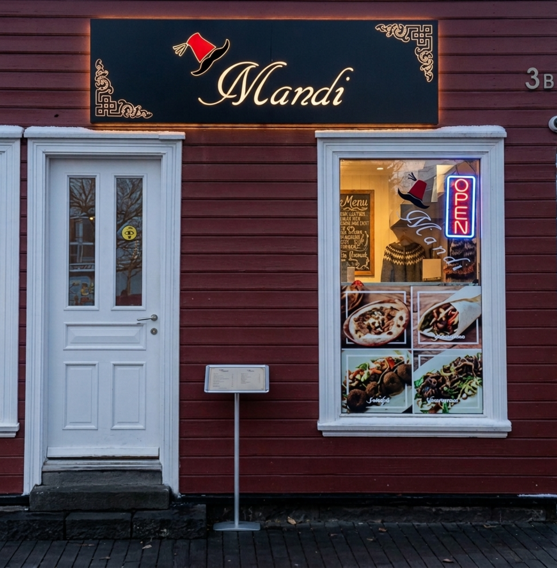 Entrance of Mandy restaurant in Iceland